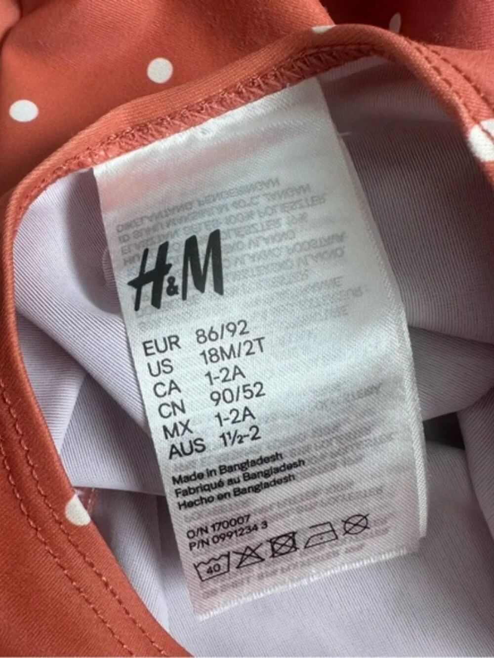 H&M | Brick Red Dot Flounce Detail Swimsuit | Size 18 Months/2T